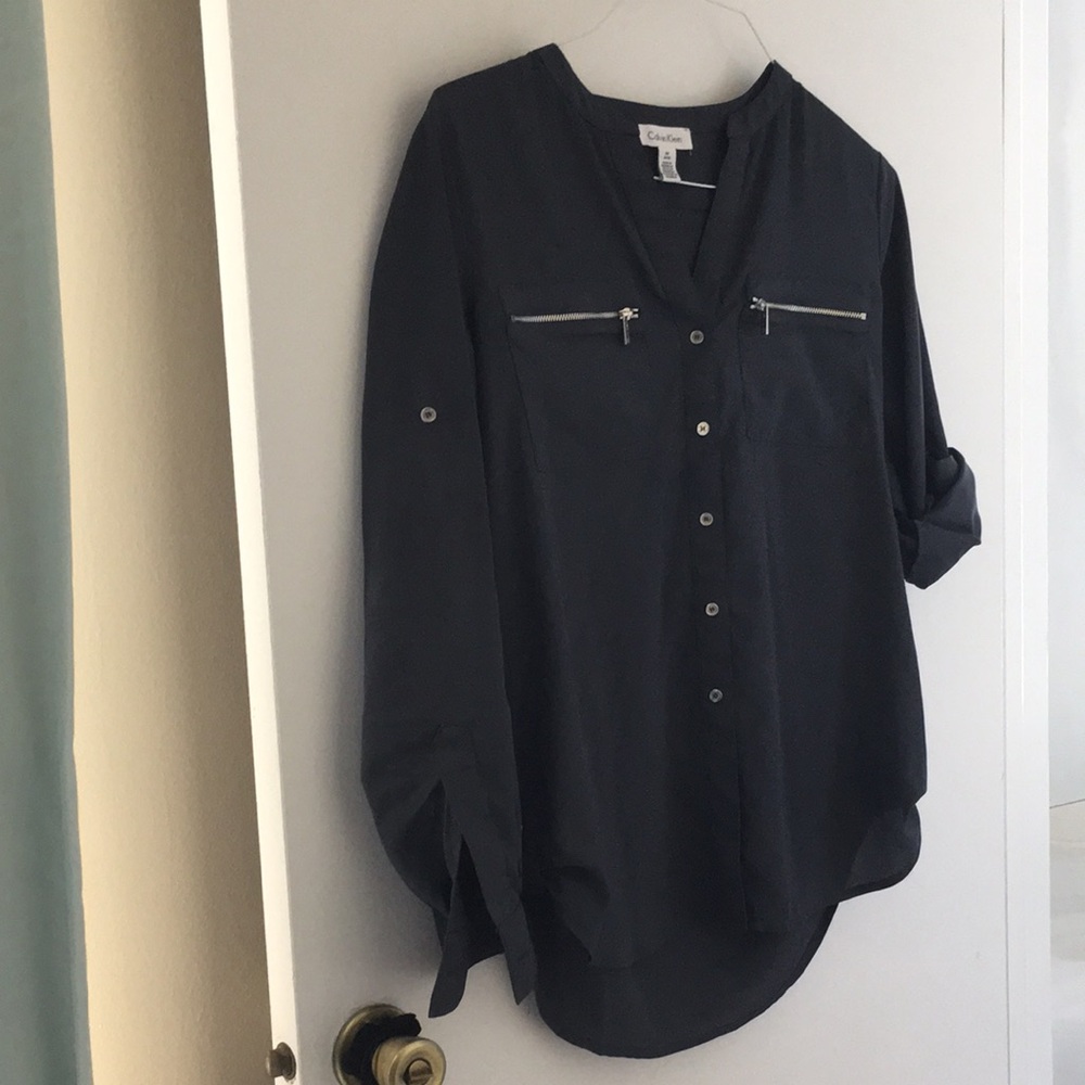 Calvin Klein Dark Gray Button-Up Blouse size M